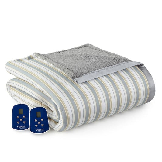 Reverse to Sherpa Full Metro Stripe Electric Heated Blanket