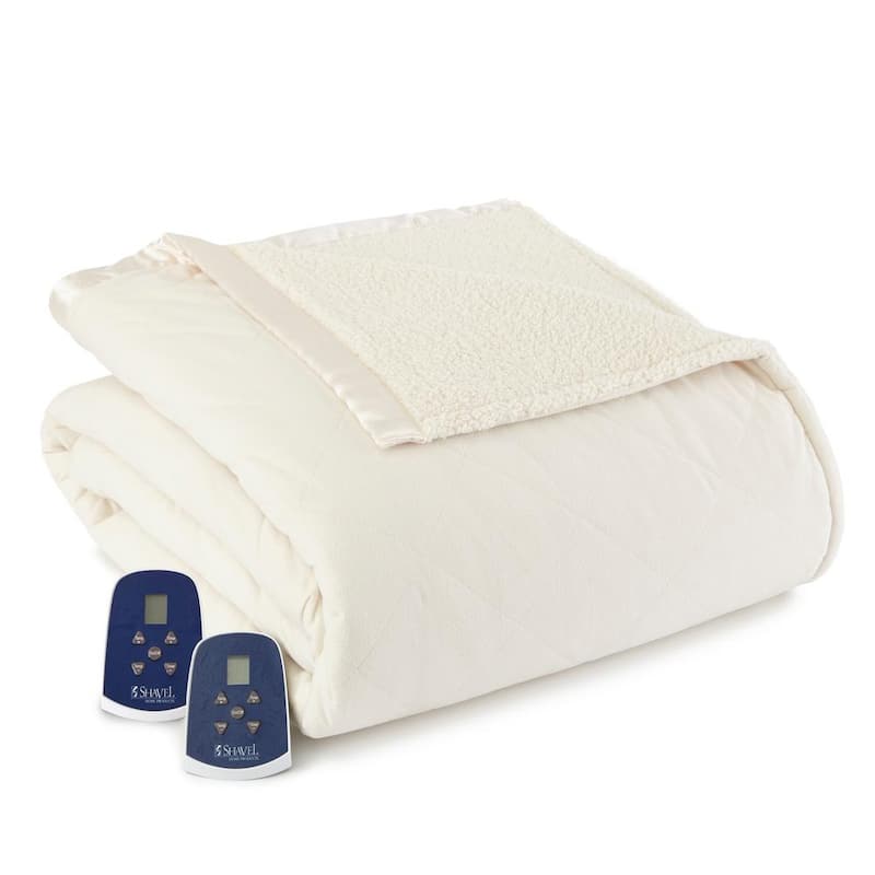 Sherpa Reverse King Ivory Electric Heated Blanket