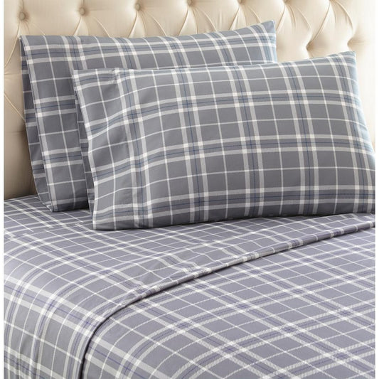 4-Piece Carlton Plaid Gray Plaid King Sheet Set