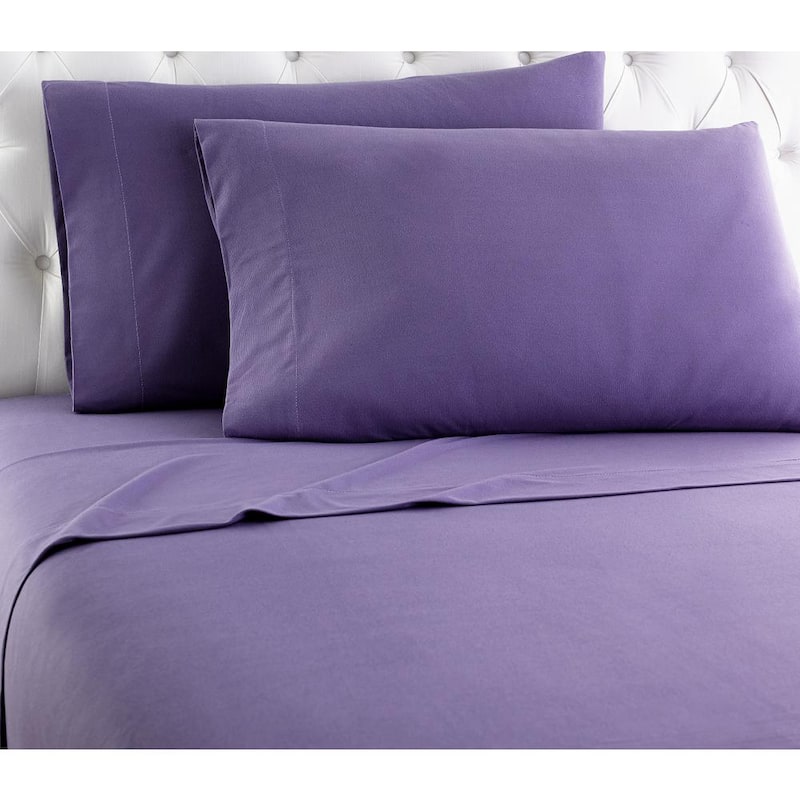 4-Piece Plum Solid Flannel King Sheet Set