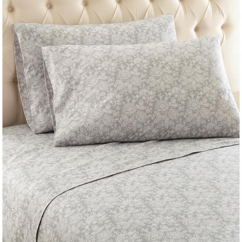 4-Piece Enchantment Grey Floral Queen Sheet Set