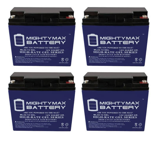 12V 22AH GEL Battery Replacement for E-Wheels EW-36 - 4 Pack