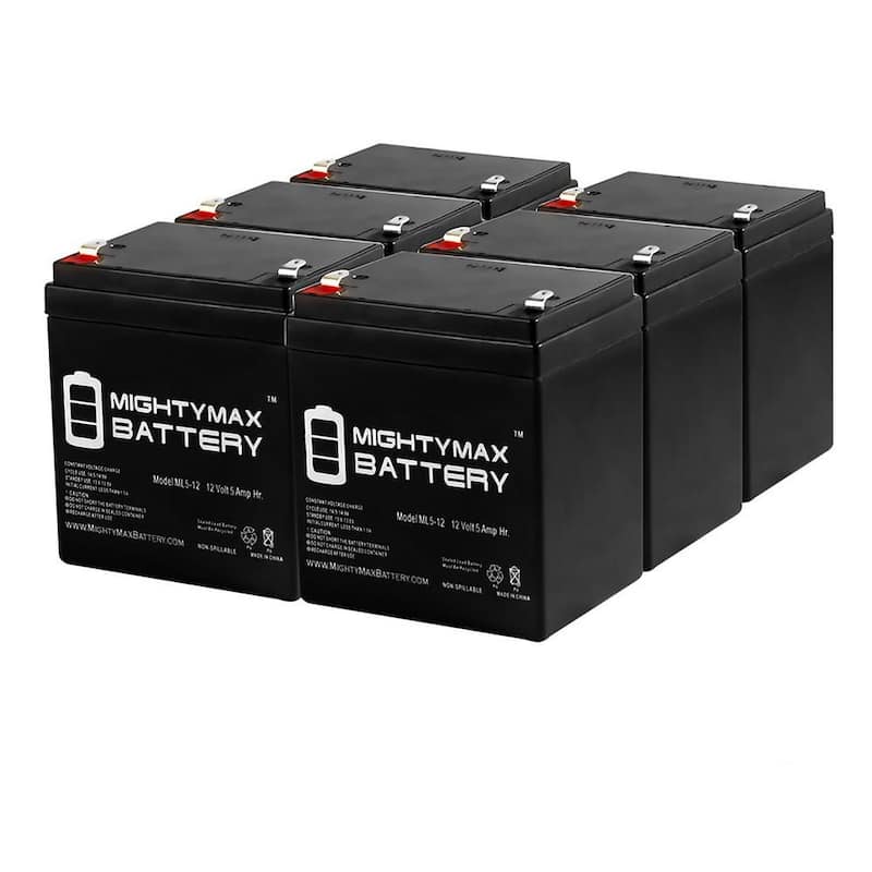 12-Volt 5 Ah SLA (Sealed Lead Acid) AGM Type Replacement Battery for Alarm/Security Systems (6-Pack)