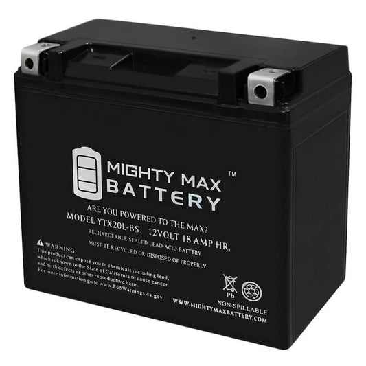 YTX20L-BS 12V 18Ah 250CCA Motorcycle Battery Replaces Yuasa YTX20L-BS