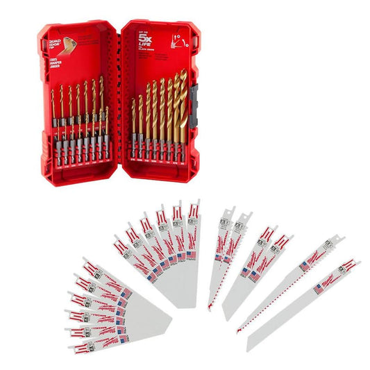 SHOCKWAVE Impact Duty Titanium Drill Bit Set & Bi-Metal Reciprocating Saw Blade Set + 8 Blades (41-Piece)