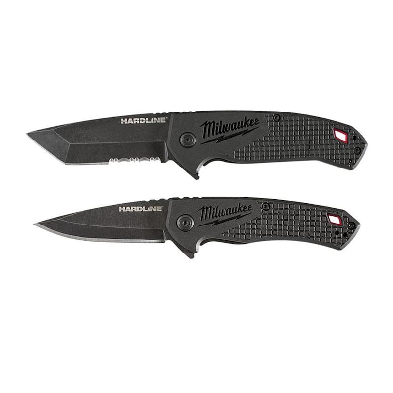 3 in. Hardline D2 Steel Serrated Blade Pocket Folding Knife & 2.5 in Hardline D2 Steel Smooth Blade Pocket Folding Knife