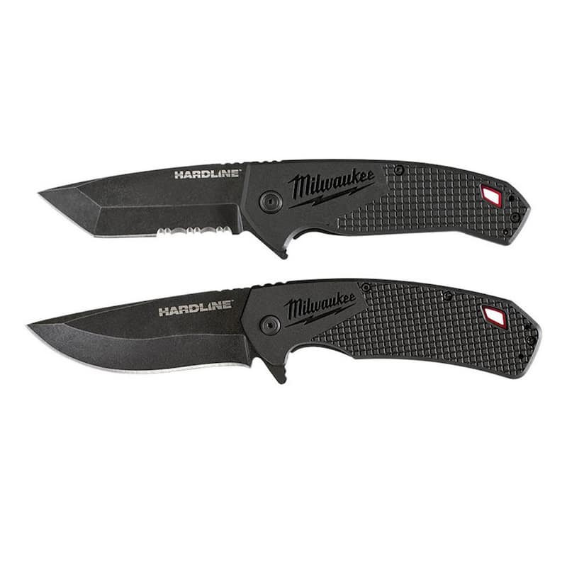 3 in. Hardline D2 Steel Serrated Blade Pocket Folding Knife& 3.5 in. Hardline D2 Steel Smooth Blade Pocket Folding Knife