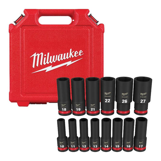 SHOCKWAVE 1/2 in. Drive Metric Deep Well 6 Point Impact Socket Set (14-Piece)