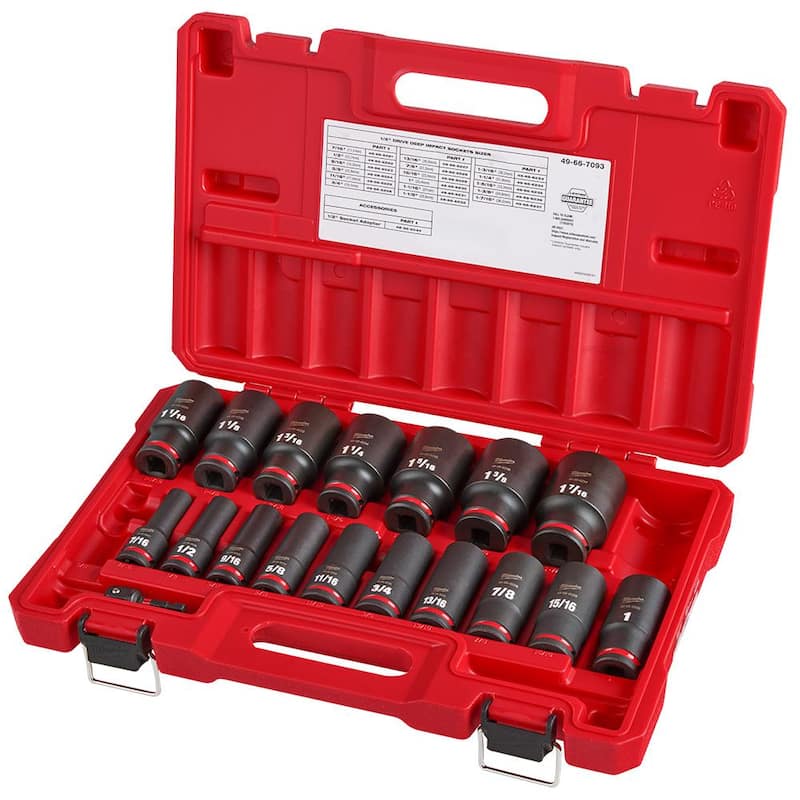 SHOCKWAVE 1/2 in. Drive SAE Deep Well 6 Point Impact Socket Set (18-Piece)