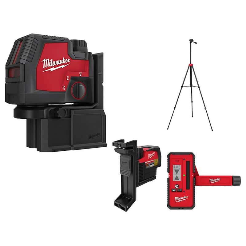 USB Rechargeable Green Cross Line & Plumb Points Laser W/Track Clip W/Adjustable Laser Tripod & 165 ft. Laser Detector