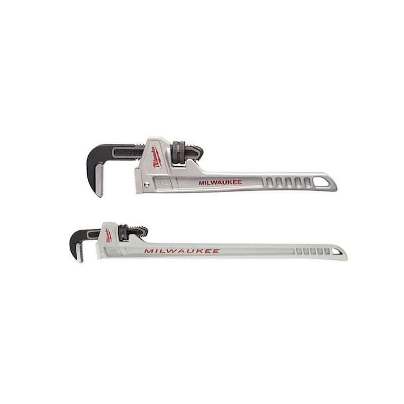 10 in. Aluminum Pipe Wrench with Power Length Handle with 12 in. Pipe Wrench (2-Piece)