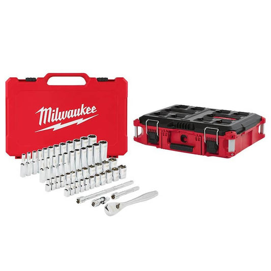 1/4 in. Drive SAE/Metric Ratchet and Socket Mechanics Tool Set (50-Piece) with PACKOUT 22 in. Tool Box