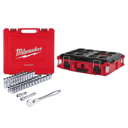 1/2 in. Drive SAE/Metric Ratchet and Socket Mechanics Tool Set (47-Piece) with PACKOUT 22 in. Tool Box