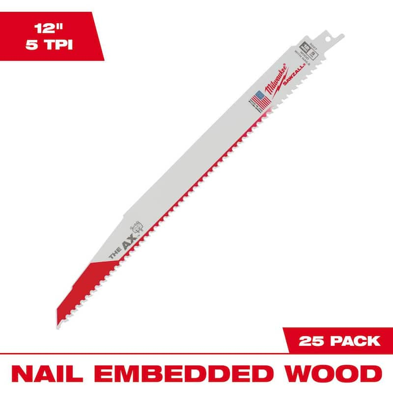 12 in. 5 TPI AX Nail Embedded Wood Cutting SAWZALL Reciprocating Saw Blades (25-Pack)