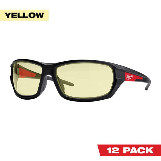 Performance Safety Glasses with Yellow Fog-Free Lenses (12-Pack)