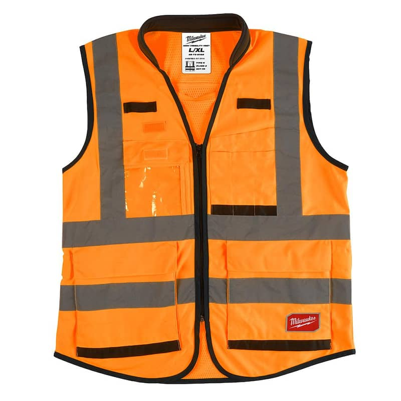 Performance 2X- Large/3X-Large Orange Class 2-High Visibility Safety Vest with 15 Pockets