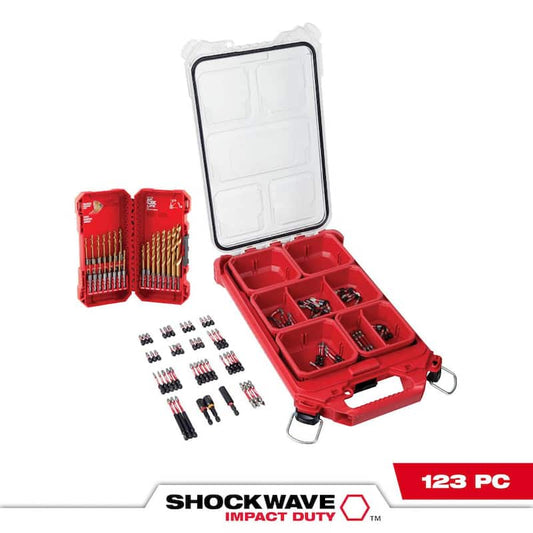 SHOCKWAVE Impact Duty Alloy Steel Screw Driver Bit Set with PACKOUT Case with Titanium Drill Bit Set (123-Piece)