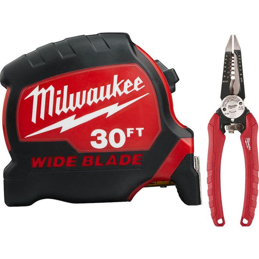 30 ft. x 1.3 in. Wide Blade Tape Measure with 6-in-1 Wire Stripper Pliers