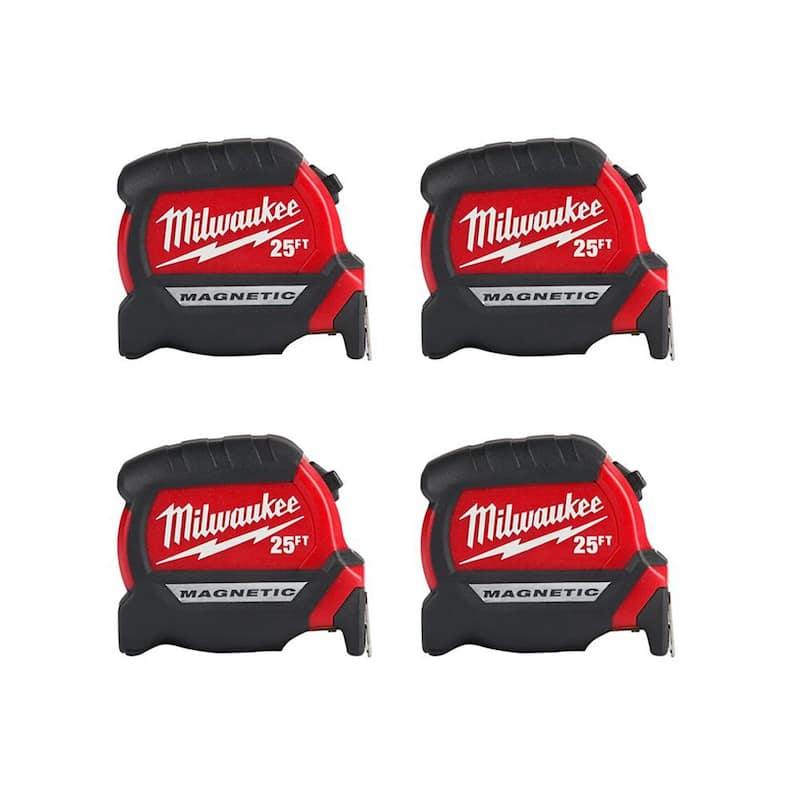 25 ft. x 1-1/16 in. Compact Magnetic Tape Measure (4-Pack)