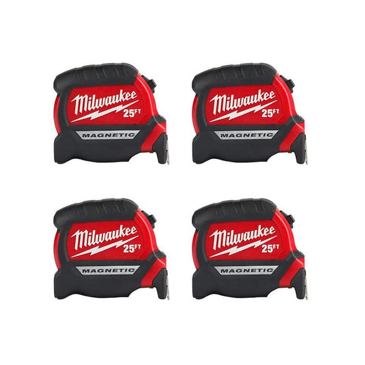 25 ft. x 1-1/16 in. Compact Magnetic Tape Measure (4-Pack)