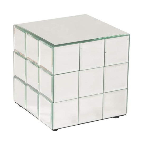 Short Mirrored Puzzle Cube Pedestal Table