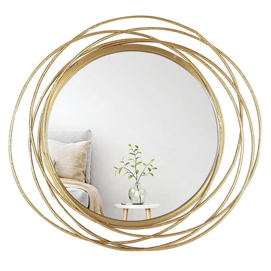 27.5DIA Framed Gold Round Wall Mirror, Circle Rings Hanging Modern Metal Frame Accent Wall Decor