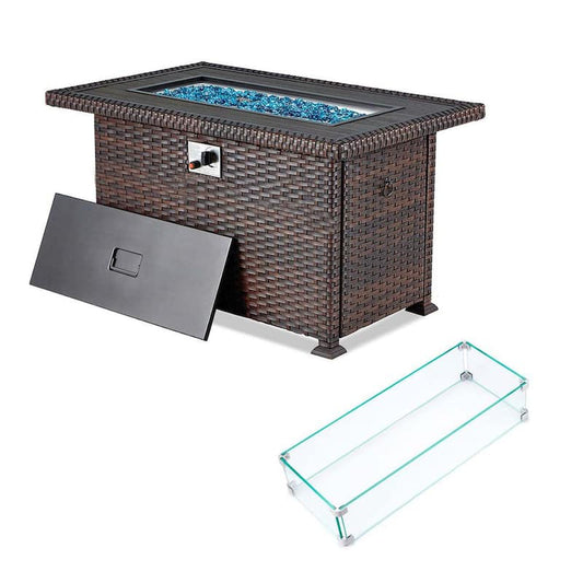 TAY Brown 44 in. x 28 in. x 24 in. H Rectangle Metal Outdoor Fire Pit Table, Auto-Ignition