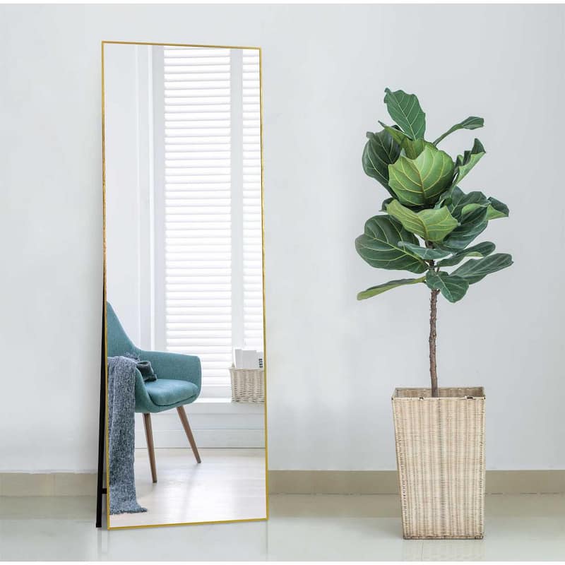 Vickers 65 in. x 22 in. Gold Modern Rectangle Aluminum Alloy Framed Full-Length Floor Standing Mirror