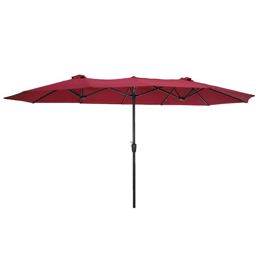 Push 15 ft. x 9 ft. Steel Market Double-Sided Rectangular Outdoor Patio Umbrella in Red