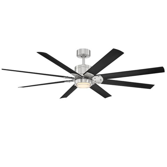 Renegade 66 in. Integrated LED Indoor and Outdoor 8-Blade Smart Brushed Nickel Black Ceiling Fan with Remote 3000k