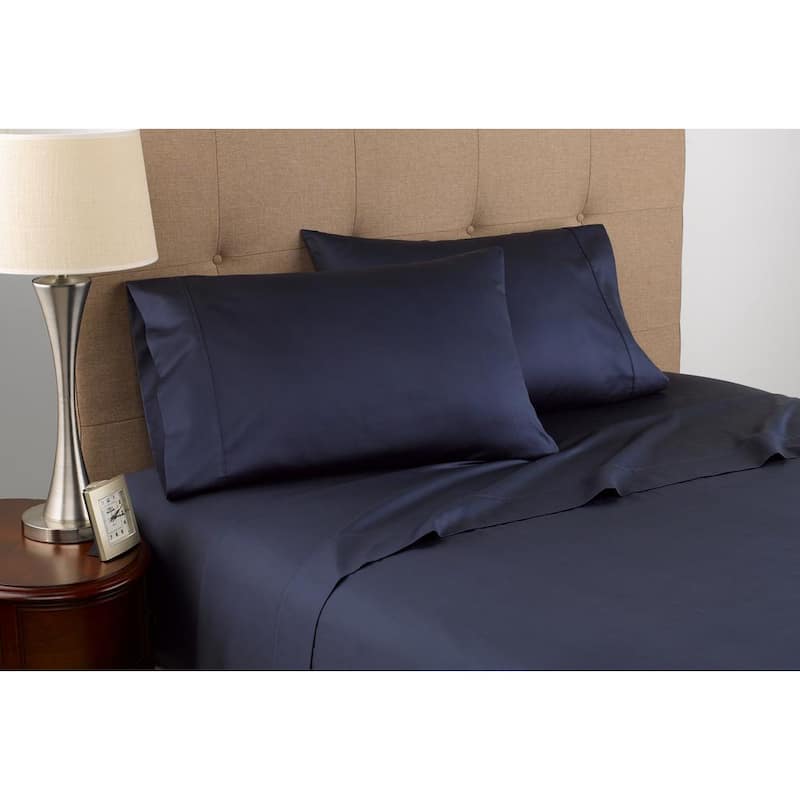 4-Piece Navy Solid 300 Thread Count Cotton Queen Sheet Set