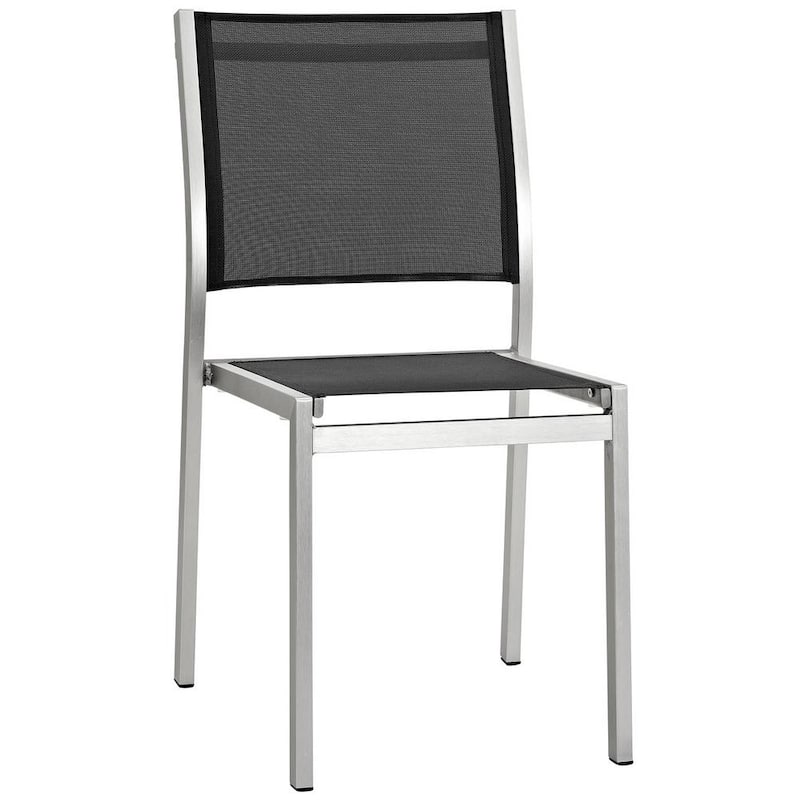 Shore Patio Aluminum Outdoor Dining Chair in Silver Black