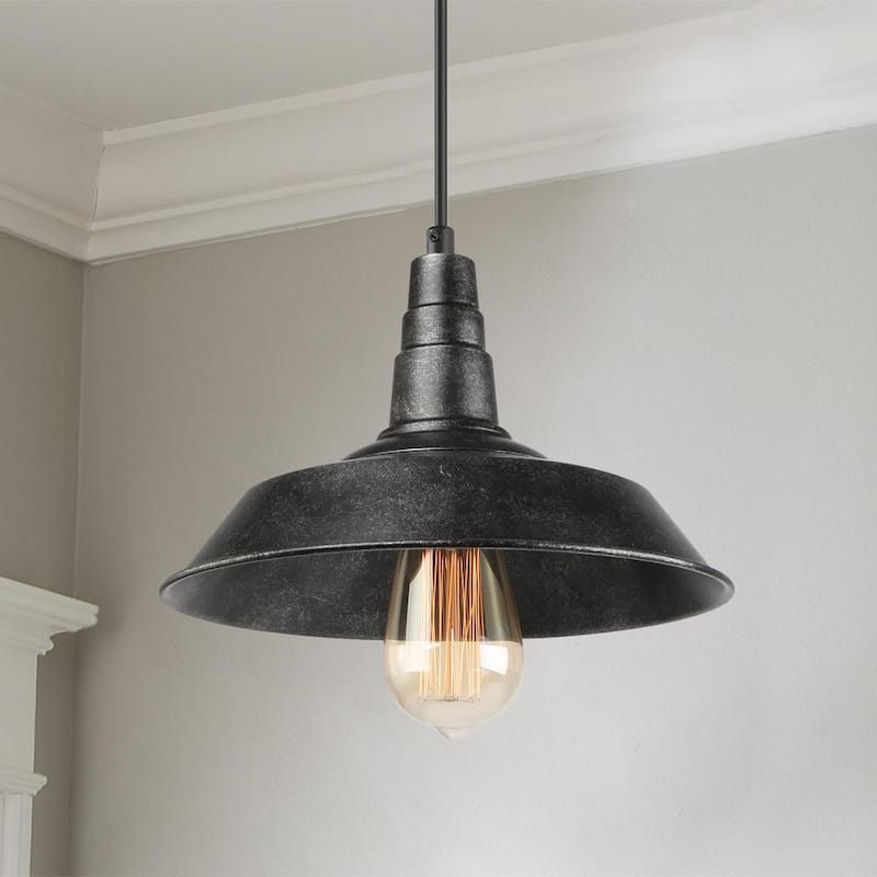 1-Light Modern Industrial Rustic Black Pendant Farmhouse Dining Room Island Pendant Hanging Barn Light Fixture