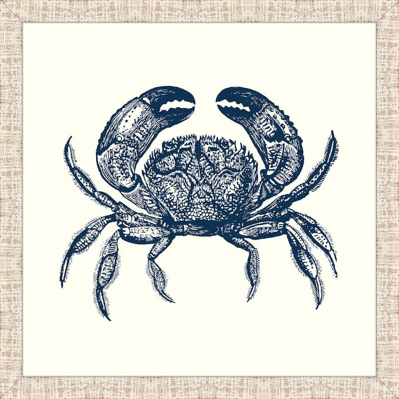 31 in. x 31 in. Crab in BlueFramed Giclee Print Wall Art