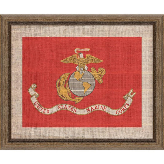 29 in. x 23 in. U.S. Marines Flag on Distressed LinenFramed Giclee Print Wall Art