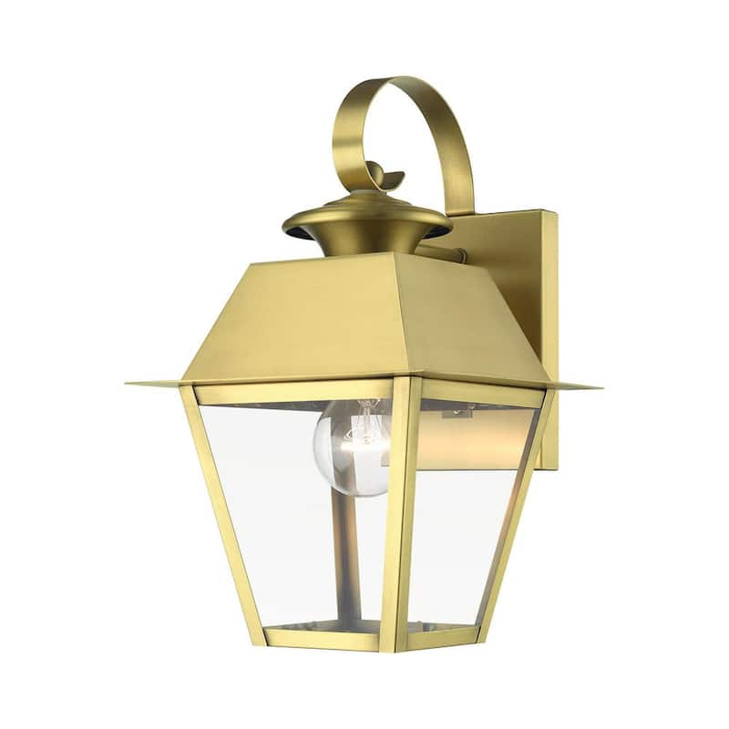 Wentworth Natural Brass Outdoor Hardwired Small 1-Light Wall Lantern Sconce