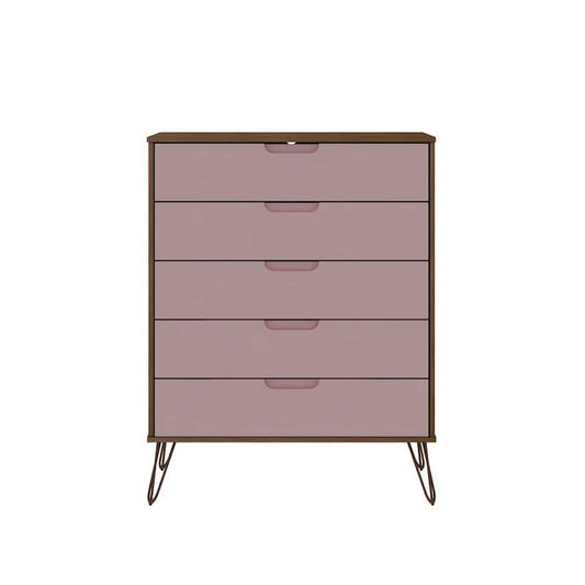 Rockefeller 5-Drawer Nature and Rose Pink Tall Dresser (44.57 in. H x 35.31 in. W x 21.57 in. D)