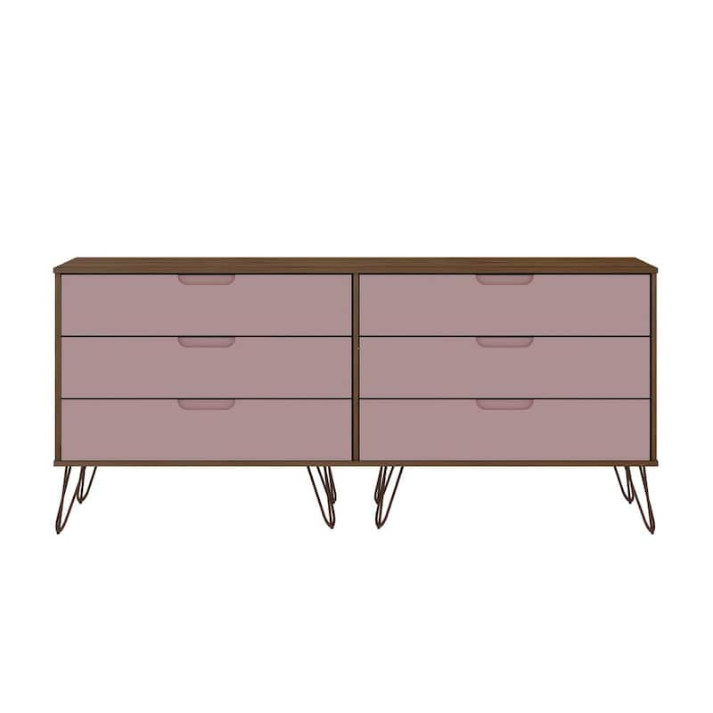 Rockefeller 6-Drawer Nature and Rose Pink Double Low Dresser (30.24 in. H x 69.72 in. W x 19.02 in. D)