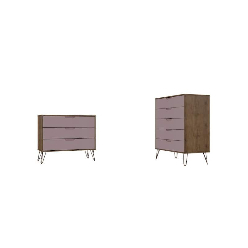 Rockefeller 5-Drawer and 3-Drawer Nature and Rose Pink Dresser Set