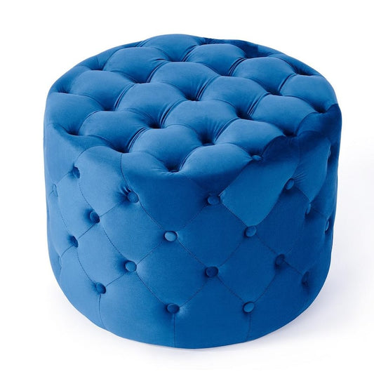 23 in. Wide Navy Blue Round Tufted Cocktail Ottoman with Velvet Upholstered Seat