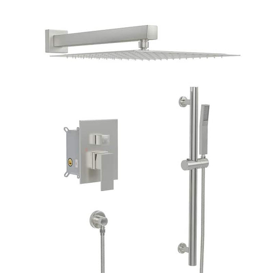 2-Spray Patterns with 1.8 GPM 12 in. Wall Mount Spray Shower Slide Bar Dual Shower Head in Brushed Nickel