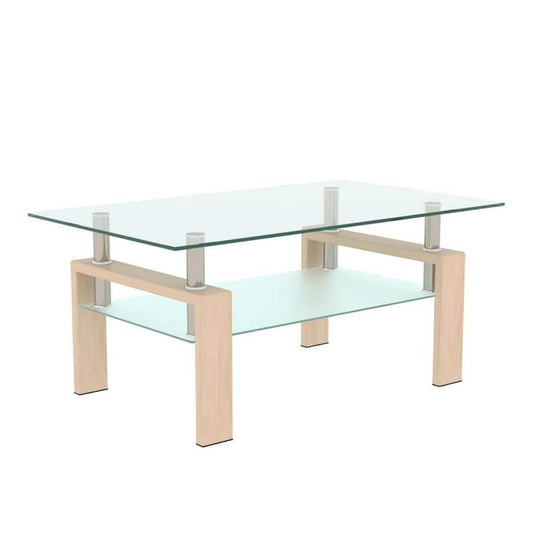 39.37 in. Oak Rectangle Glass Coffee Table with Storage