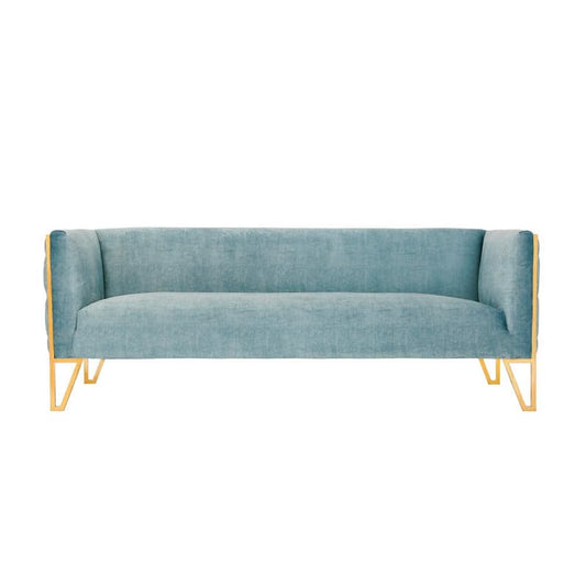 Vector 81.5 in. Square Arm Velvet Straight 3-Seat Sofa in Ocean Blue and Gold