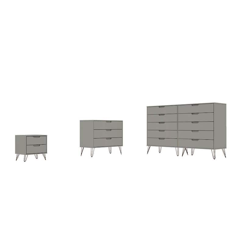 Rockefeller 3-Piece Off White and Nature Wide Dresser and Nightstand Set