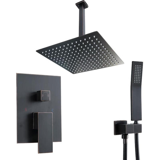 2-Spray Patterns with 1.8 GPM 16 in. Ceiling Mount Rough-in Valve Trim Kit Dual Shower Head in Oil Rubbed Bronze