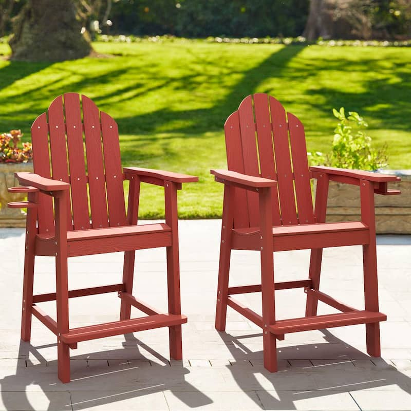 Red Plastic Bar Height Adirondack Chairs Outdoor Bar Stool (2-Pack)