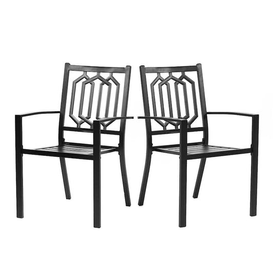 Outdoor Dining Chairs Patio Chairs 2 Pcs, Wrought Iron Metal Bistro Chairs, Black Stackable Dining Chair with Armrests