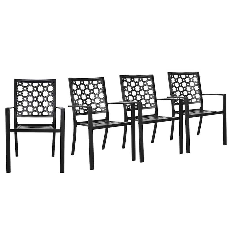 Outdoor Dining Chair Patio Chair, Wrought Iron Metal Bistro Chairs, Black Stackable Dining Chair with Armrests (4-Piece)