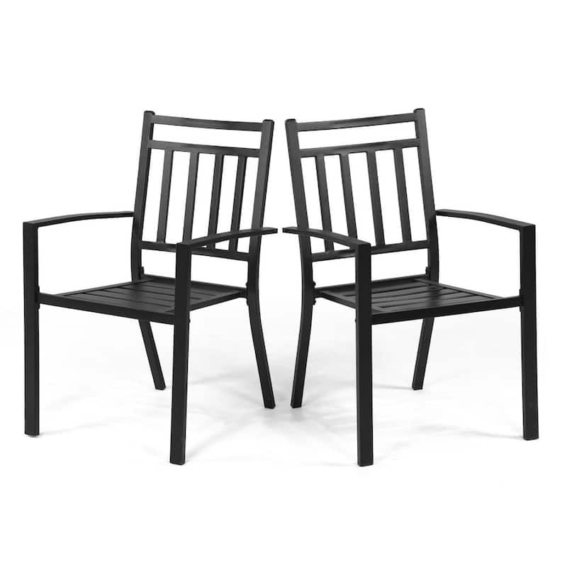 Outdoor Patio Chairs Set of 2, Wrought Iron Metal Bistro Chair, Stackable Dining Chair with Armrests