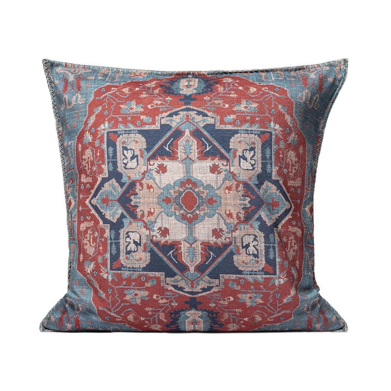 Sarina Red/Navy 20 in. x 20 in. Persian Medallion Indoor/Outdoor Throw Pillow